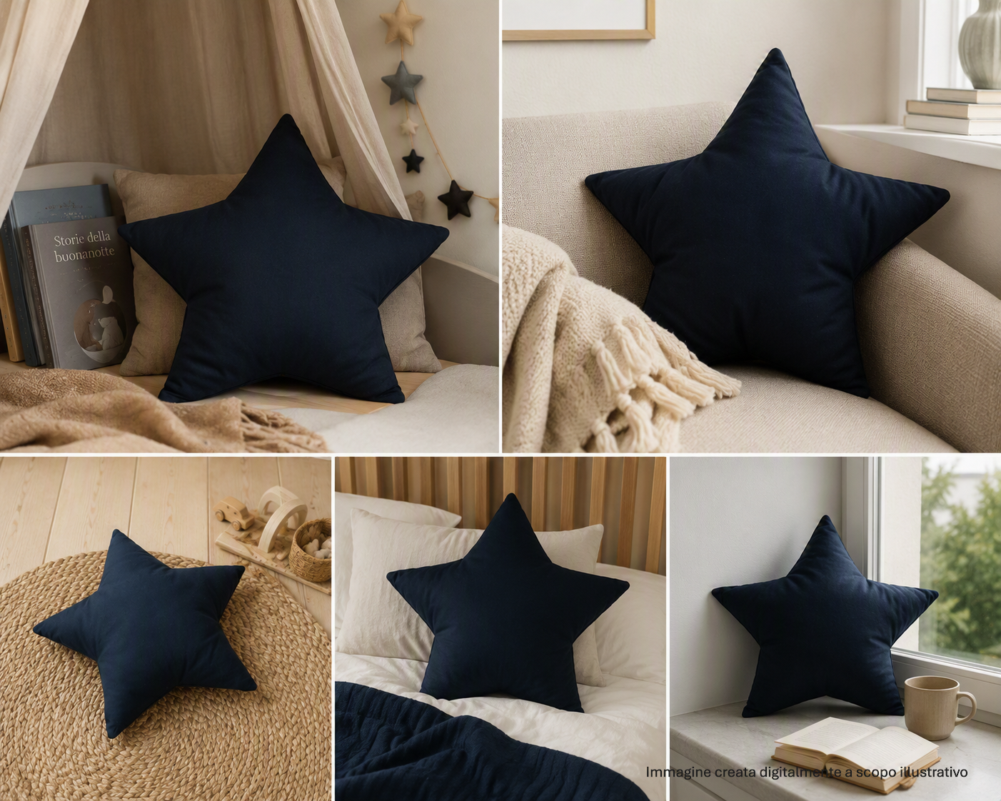 Cuscino a forma di stella in cotone blu navy