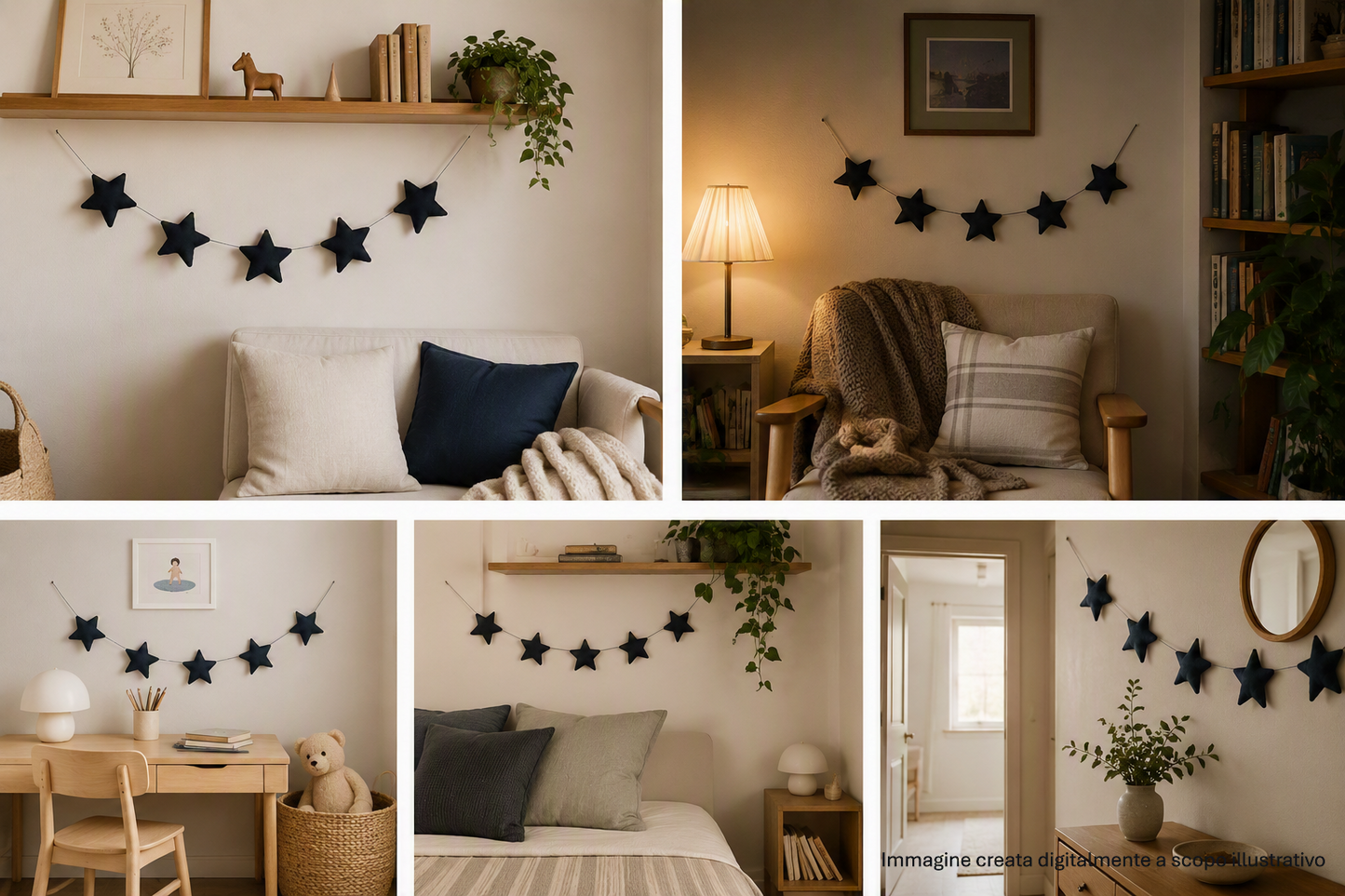 Ghirlanda stelle in tessuto imbottito blu navy